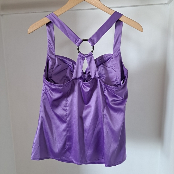 Suzy Shier | Purple y2k style satin cross back padded bust tank top - Picture 6 of 10